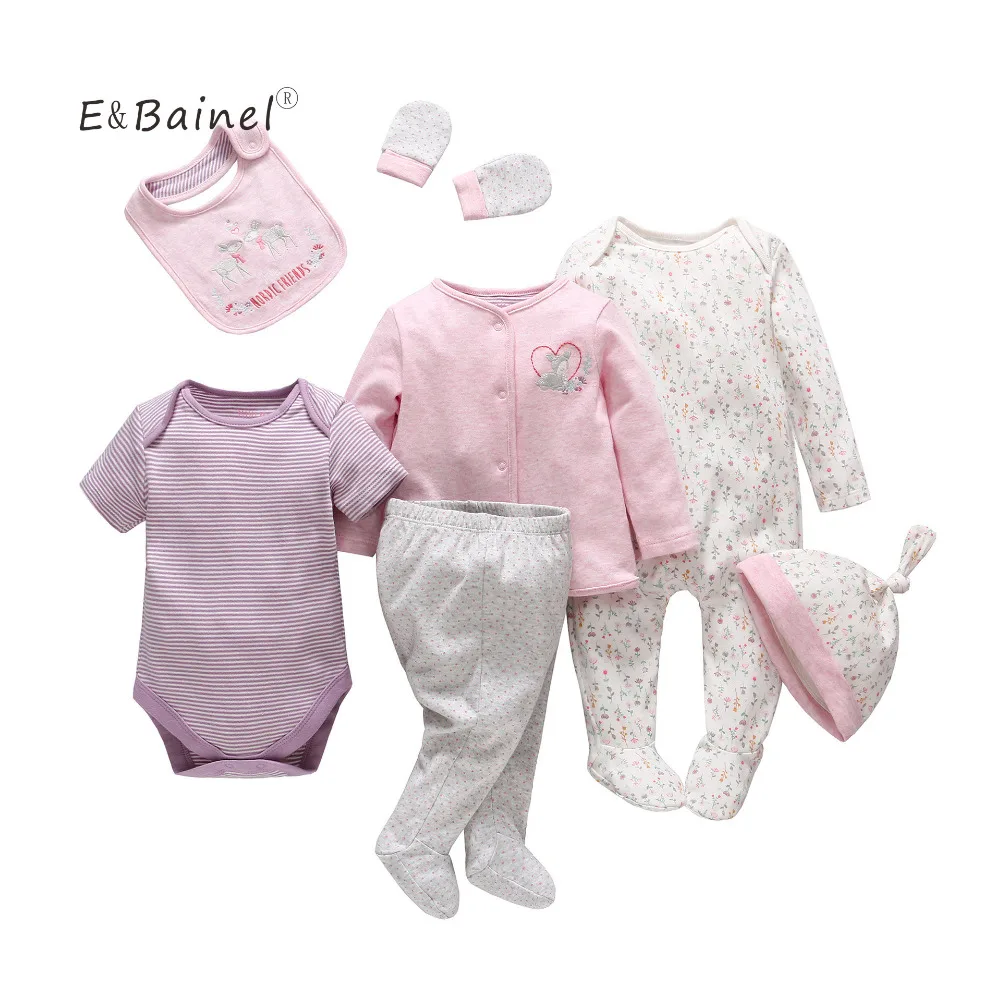 

E&Bainel 7pc/Set Summer Flower Baby Girl Clothing Baby Rompers Short Sleeve Kid Clothes Baby Clothes Set Cotton Girl Romper Suit