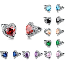 Милые женские черные/зеленые/красные/белые серьги-гвоздики модные серебряные цветные маленькие серьги в форме сердца для женщин винтажные Свадебные украшения