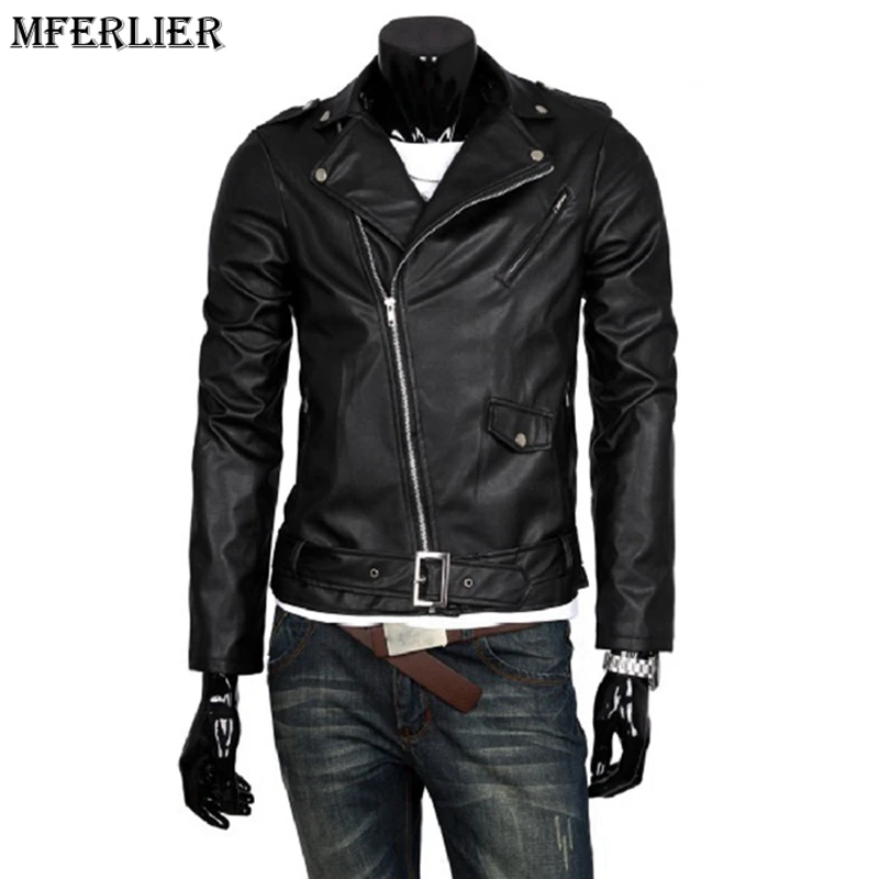 MFERLIER Winter men High quality sense bomber jackets Punk Faux Leather mens slim fit casual jackets pocket zipper black coat MFERLIER Winter men High quality sense bomber jackets Punk Faux Leather mens slim fit casual jackets pocket zipper black coat