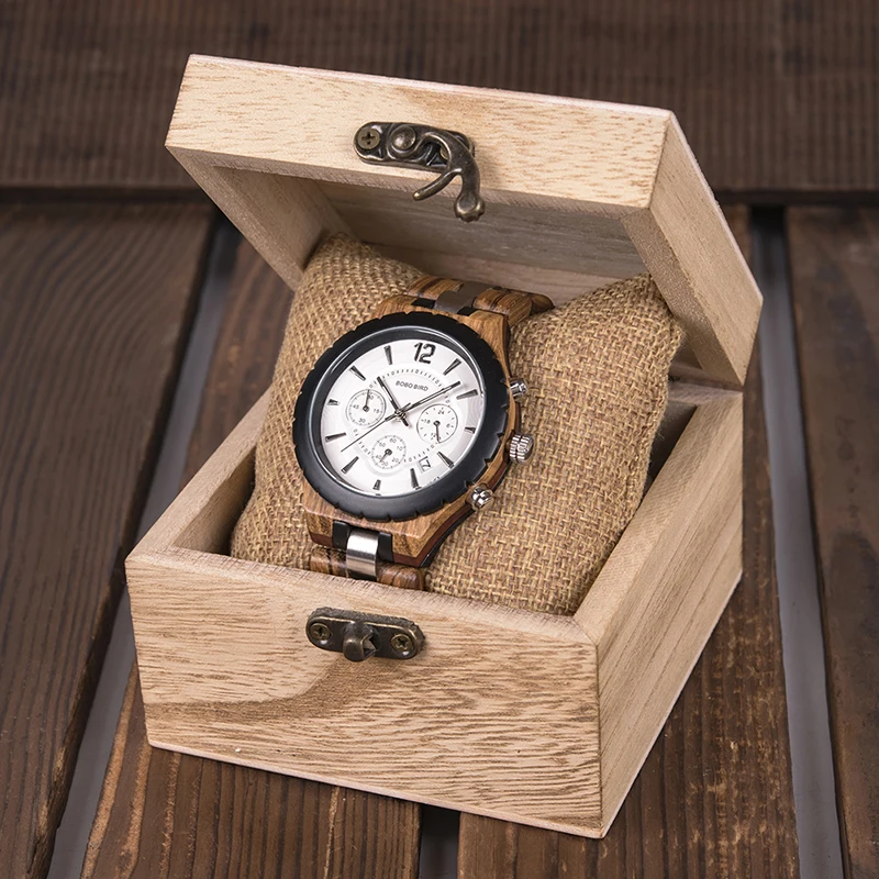BOBO BIRD Men's Wood Chronograph Military Style Watch