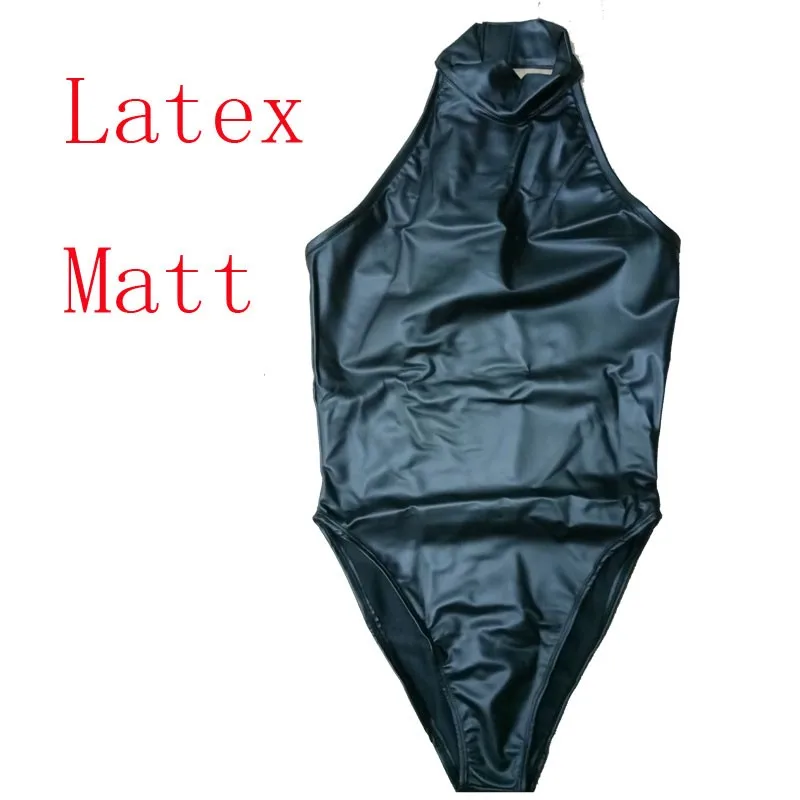 Купальник с высокой горловиной, боди из ПВХ, блестящий Цельный купальник, костюм из латекса, матовый комбинезон, Сексуальная Клубная Одежда для танцев F62 - Цвет: Black Latex Matt