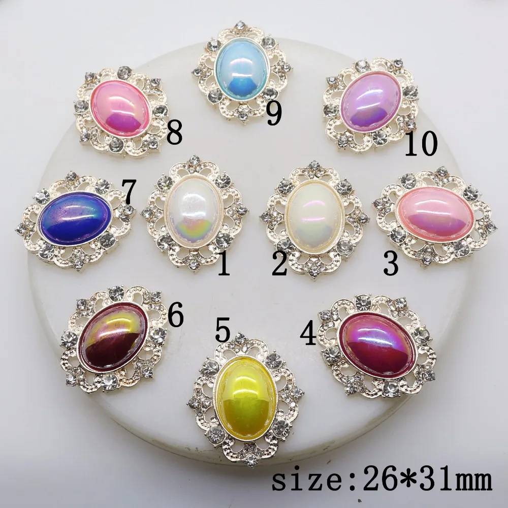 

New Hot 10Pcs 26*31mm Oval Alloy Diy Jewelry Accessories rhinestones AB pearl pedestal embellishments caps Decoration For Making
