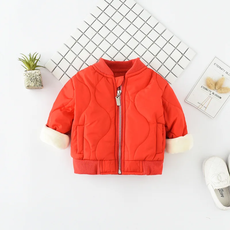 Зимняя теплая куртка из флиса для малышей; детская бейсбольная форма из бархата и хлопка; детское зимнее пальто унисекс с ручной работы - Цвет: red66cm