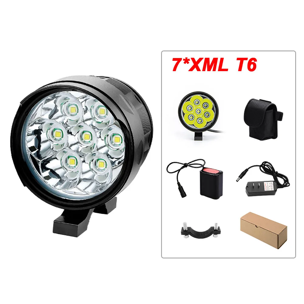 Ударопрочный и IP6 Водонепроницаемый светодиодный велосипедный передний светильник, головной светильник для велосипеда от 5 до 18* XML T6, лампа с 6*18650 аккумулятором - Цвет: 7T6