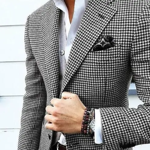 

Gwenhwyfar 2018 Mens Checkered Suit Houndstooth Custom Made Men Suits Tailored Casual Men Suits Duotone Weave Cleck Jacket Pants