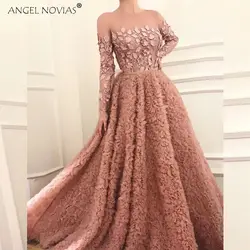 Ангел NOVIAS одежда с длинным рукавом розовый Abendkleider Саудовская Арабский Для женщин женские вечерние платья 2018 Avondjurken 2018 индивидуальный заказ