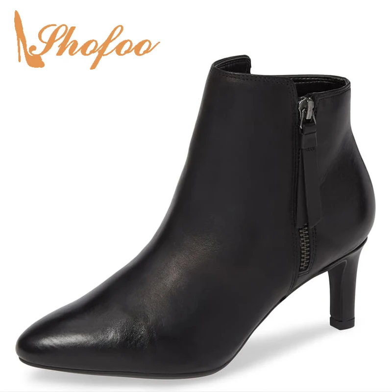 

Black Ankle Boots Woman High Stilettos Pointed Toe Zippers Large Size 11 15 Thin Heels For Ladies Spring Footwear Fashion Mature