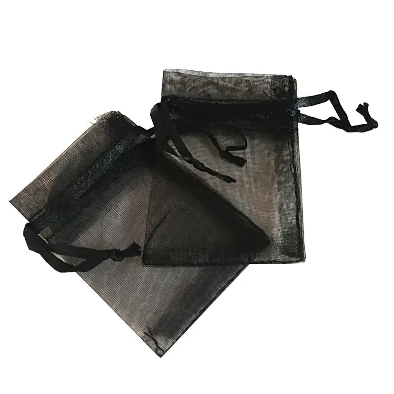 50 шт./лот 7x9 9x12 10x15 13x18 см черные сумки из органзы для упаковки ювелирных изделий