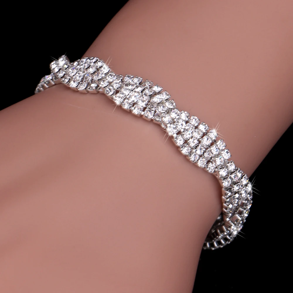 Luxury Crystal Bracelets For Women Silver Color Rhinestone Twisty