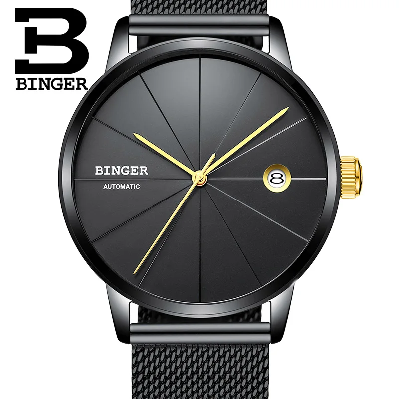 Япония автоматический переход Для мужчин t BINGER Для мужчин Топ Элитный бренд механические часы Уникальный тонкий дизайн кожаный ремешок horloges mannen - Цвет: 05