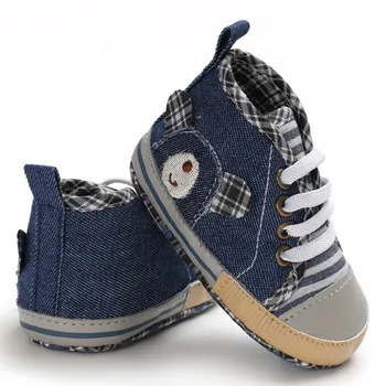

Denim Cartoon Baby Shoes boys Canvas Plaid Casual Baby Boys Girls Shoes Autumn Cotton Soft First Walkers