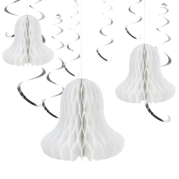 

Tissue Wedding Bells Hanging Swirl Decoration Honeycomb Jingle Bells Christmas Window Mantle Door Decor 17pcs Valentine's Day