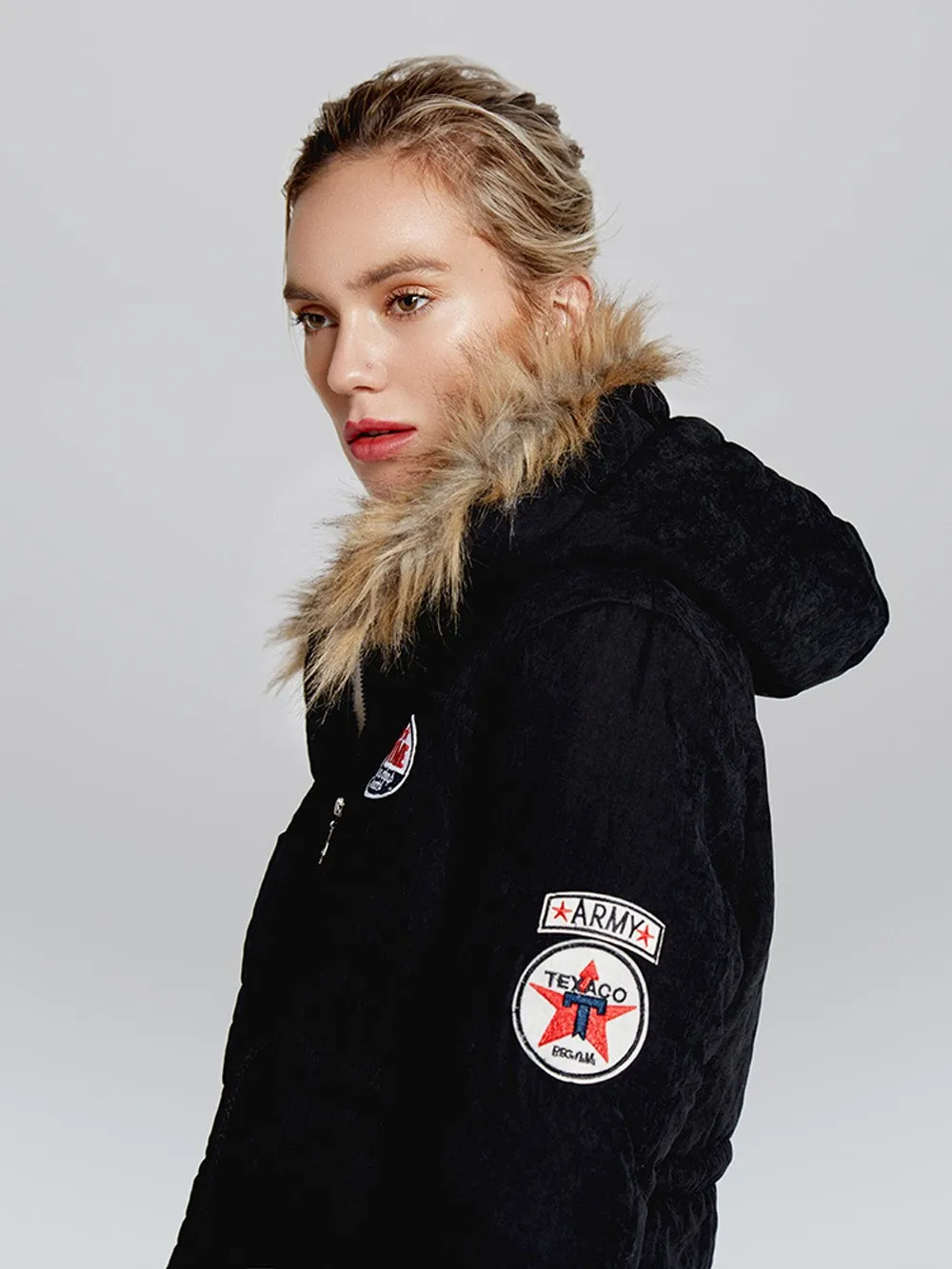 Manteau À De Épais Poches Col Fourrure Capuche Outwear Tops Chaud Zip Noir Mode Manteaux Hiver Abrigo Femmes Parka OBwxq1nI