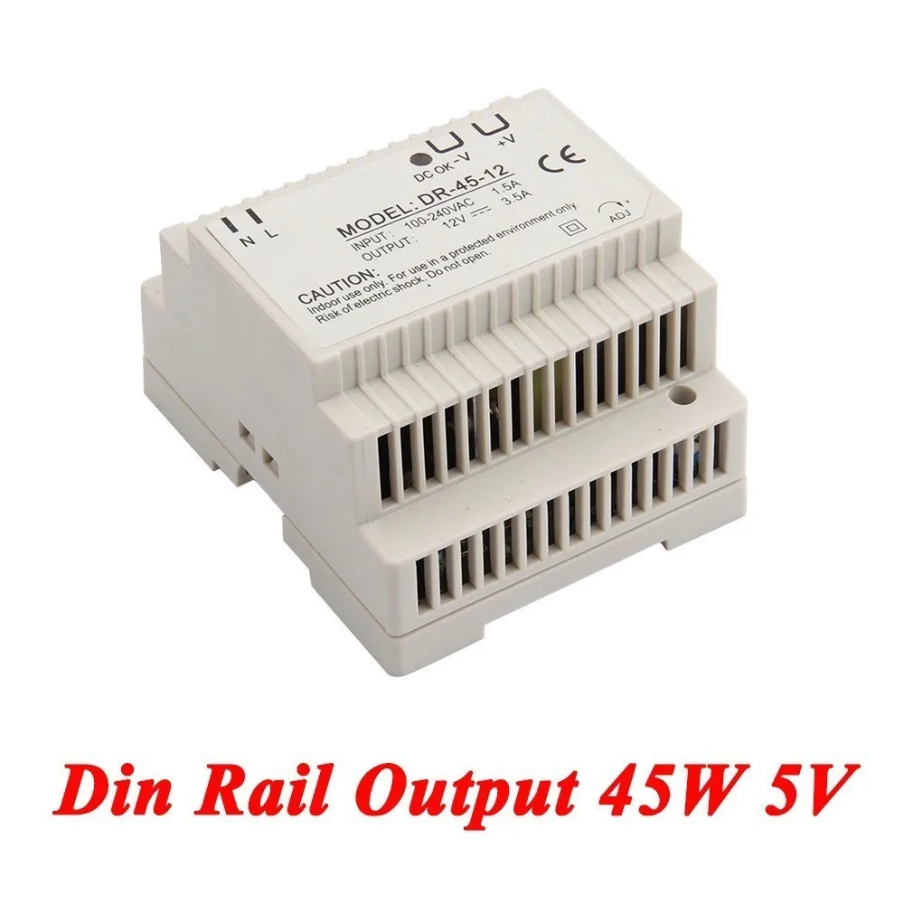 DR 45 Din Rail источник питания Вт 5В 5А импульсный AC 110В/220В трансформатор в постоянный