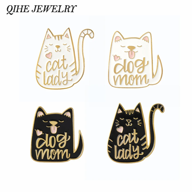 

QIHE JEWELRY Cartoon Animal Dog and Cat Pins Enamel pins Badges Brooches for dog cat kitty lover Cute Animal jewelry