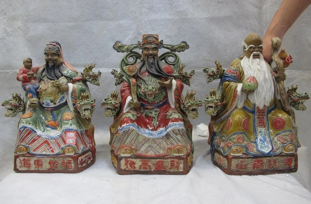 

Pottery WuCai porcelain Seat Dragon chair Fukurokuju Three Longevity God Buddha