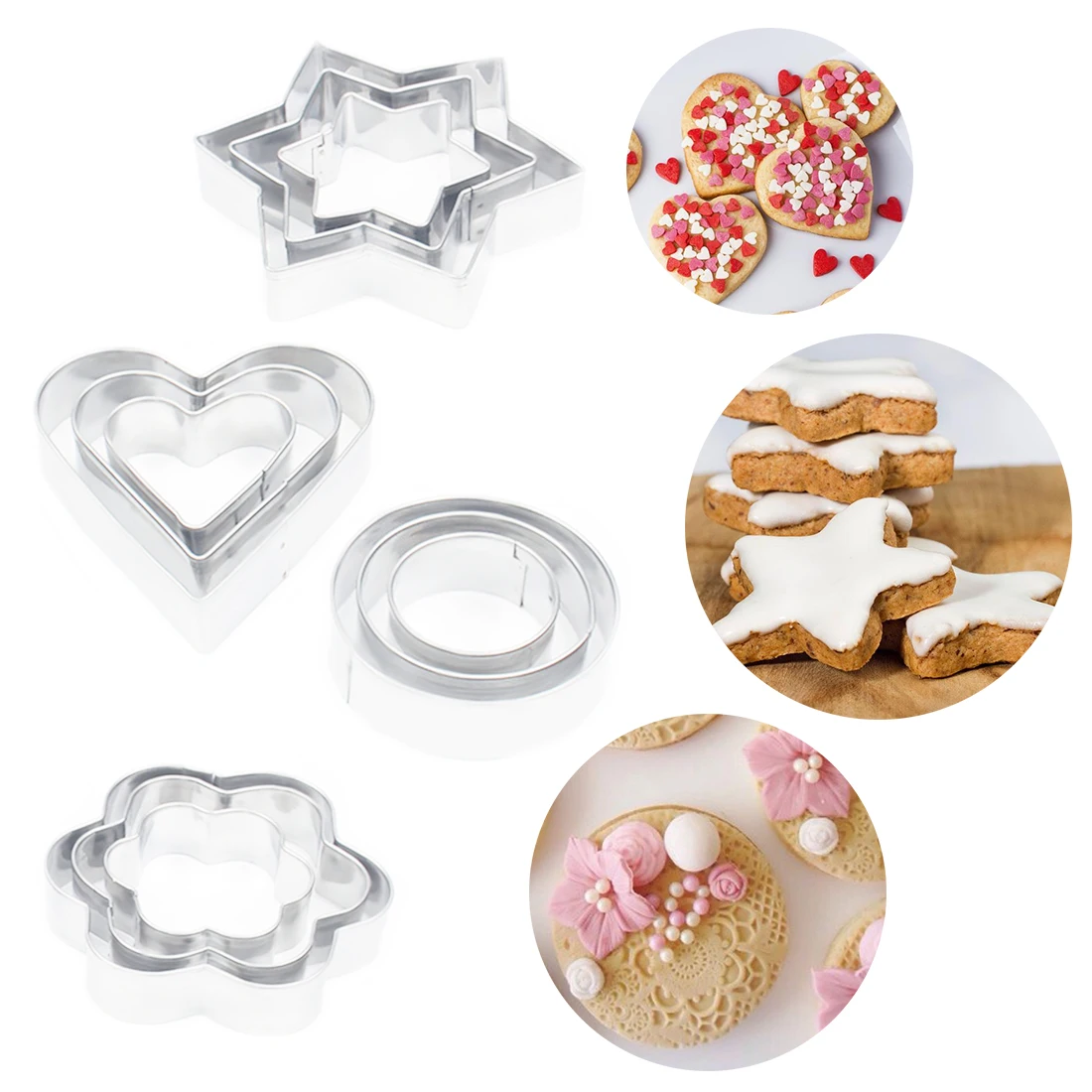

12pcs/set Metal Star Heart Shape Cookie Cutters Tool Cake Decorating Molds Kitchen Baking Tools Chocolate Soap Cake Stencils