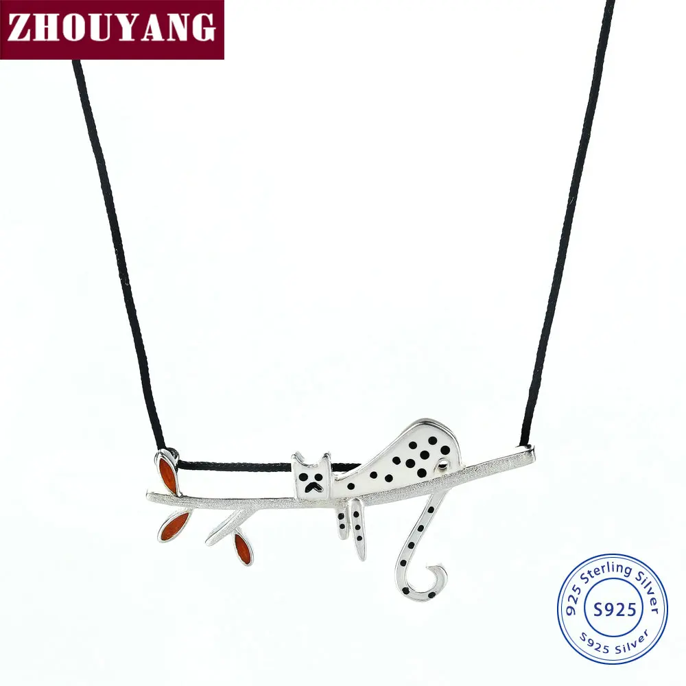

ZHOUYANG S925 Pendant Necklace for Women Sterling Silver Lovely Cat & Branches Handmade Rope Chain Fashion Jewelry NY027
