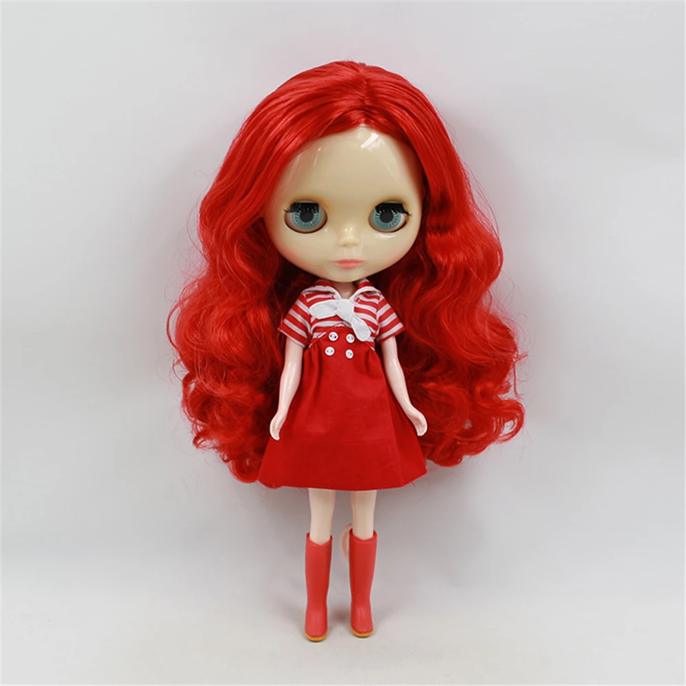 Фабрика Blyth кукла Обнаженная 230BL1248 красные волнистые волосы центральная стрижка прозрачное лицо 4 цвета для глаз подходит для DIY