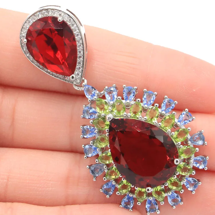 Honey Quartz Goddess Face, London Blue Topaz Ladies Party 925 Silver Pendant Gift 50x31mm