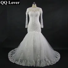 QQ Lover New Mermaid Long Sleeve Wedding Dress Lace Appliques Bridal Gown Custom Size 2017 Vestido De Noiva
