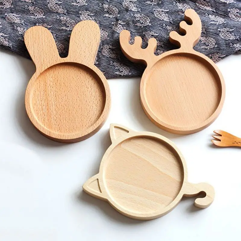 Милые животные деревянные обеденные тарелки мультфильм шаблон Медведь Кролик еда фрукты закуски блюдо лоток деревянные тарелки столовая посуда