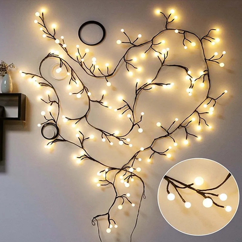 

UL120 2.5M 72LED Branch Rattan White Ball LED String Fairy Light 8 Mode Christmas Garland For New Year Xmas Indoor Outdoor Home