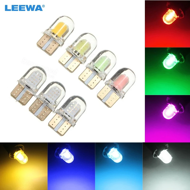 

LEEWA 4pcs Car T10 194 168 W5W COB 8SMD Silica Car LED Door License LED Light Bulb Wedge Light 7-Color #CA2901