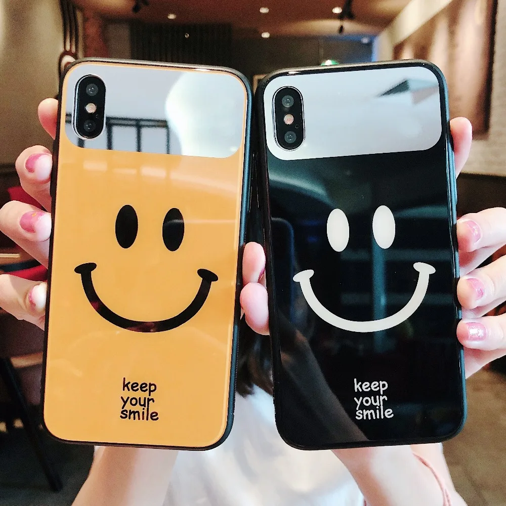 Fashion Funny Smile Fine Hard Mirror Phone Case For iPhone 6 7 8 Plus Soft Silicone TPU Frame Cover for X XR XS Max Cases |