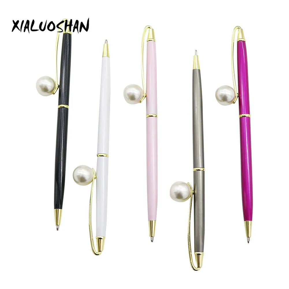 1 Pcs New Style Of Pearl Ballpoint Pen Colorful Rotating Metal Ball Pens School Supplies Black Ink BallPen Gift 5 Colors images - 6