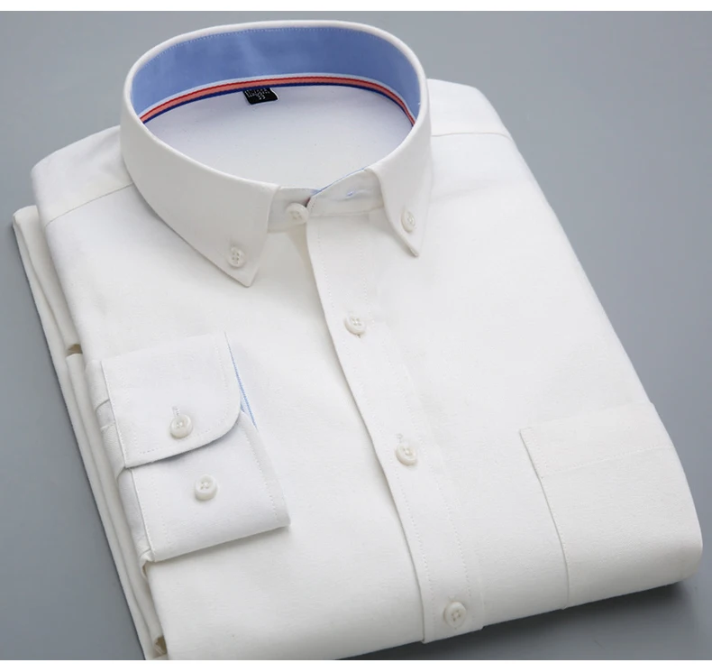 Мужская однотонная оксфордская Базовая рубашка с длинным рукавом, с левым нагрудным карманом, Мужская умная Повседневная приталенная Рабочая Рубашка на пуговицах