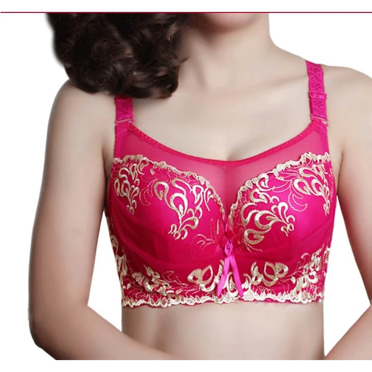 

Women Thin Steel flower Embroidered Bra Large Size Gathered Sexy Bra Lingerie Bra