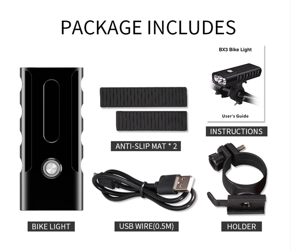Excellent USB Rechargeable Bicycle Light 3 Mode Bike Lights Waterproof Headlight Cycling Lamp Built-in 5200mAh Power Bank & Taillight 12