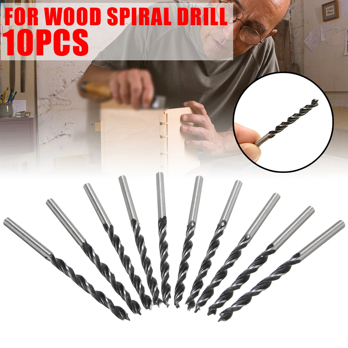 10pcs 75mm Length Woodworking Drills with Center Point 4mm Diam Twist Drill Bits for Drilling Wood