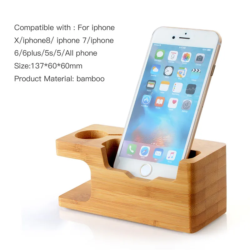 Koop Hout Mobiele Telefoon Oplader Dock met Horloge Bamboe Houder Bureau Hout opladen Stand voor Apple Horloge 38mm 42mm IPhone 7 6 s Plus telefoon