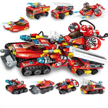 

8 in 1 extreme rescue chariot city series bricks assembled fire truck boy gift building blocks educational toys for kids