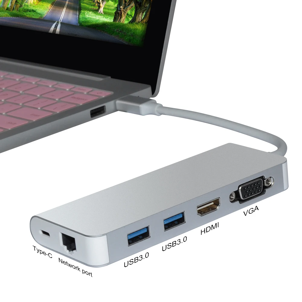 Тип C PD зарядки RJ45 сетевой порт 4 к HDMI VGA USB3.0 концентратор адаптер для Windows 10 Apple Mac OS lenovo huawei Xiaomi Asus hp