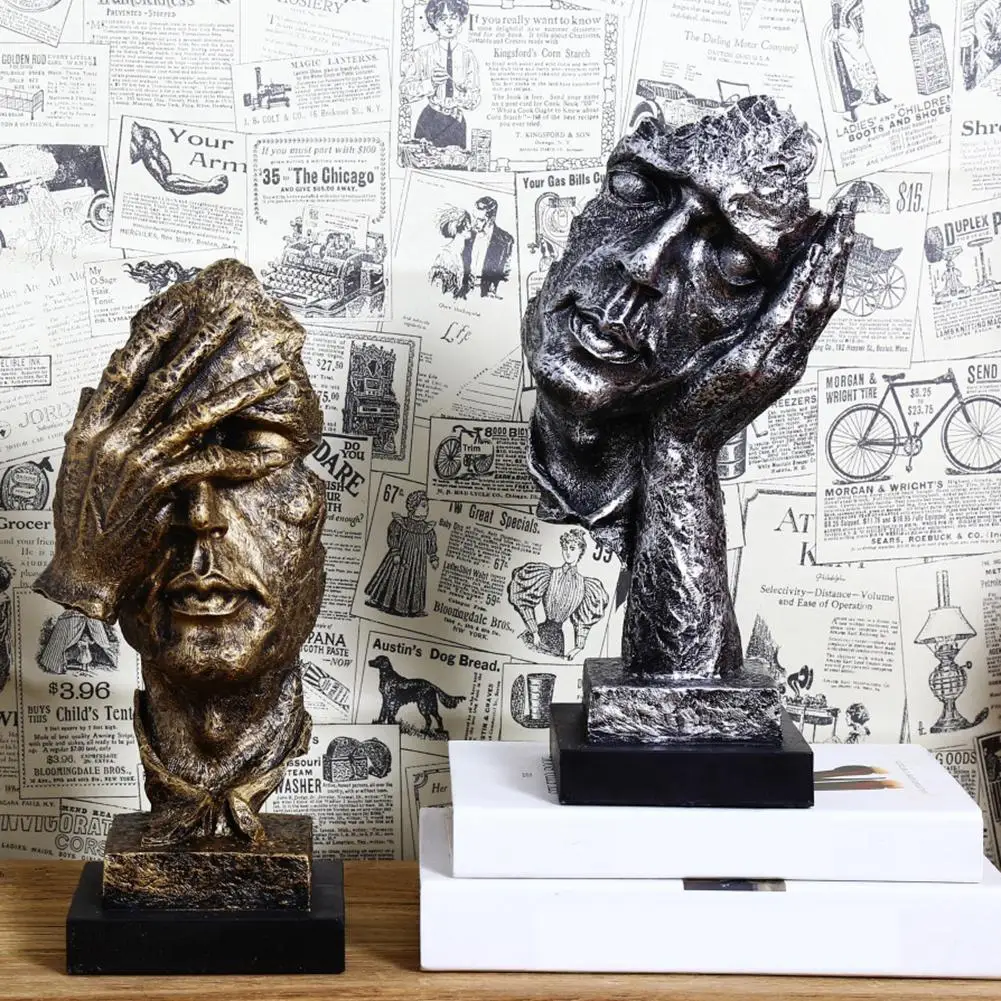 

Resin Abstract Silence Is Gold Sculpture Statuette Figurine Craft Office Home Decoration Mask Figurines