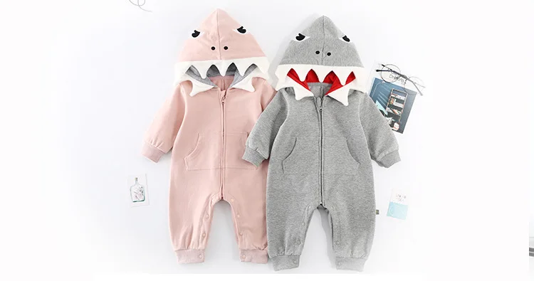 Комбинезон с капюшоном для новорожденных мальчиков, костюм с 3D акулой и динозавром, детский хлопковый комбинезон с животными на Хэллоуин, Рождество, комбинезон для детей