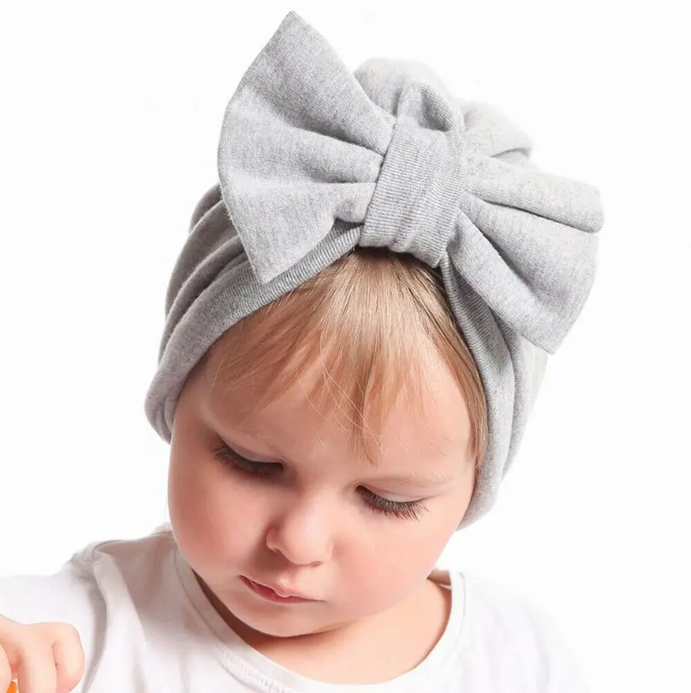 Cute newborn baby girl hat soft and comfortable simple solid color bow toddler cap