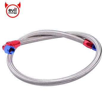 

evil energy AN10 Stainless Steel Braided Turbo Oil Hose Line 1Meter Hose With Installed Straight Elbow Swivel Hose End Fitting