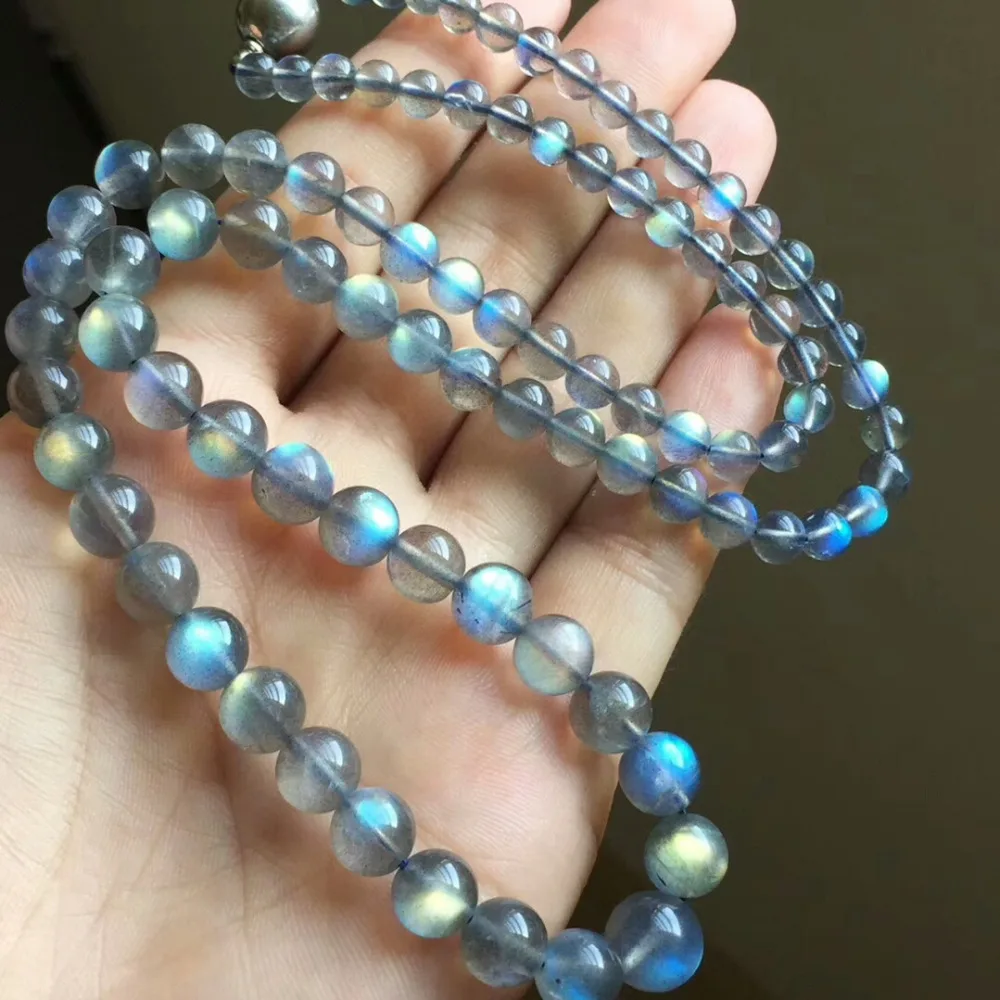 Genuine Natural Ice Labradorite Strong Rainbow Light Necklace Women Round Beads Crystal Natural Stone Necklace 5mm-14mm AAAA (3)