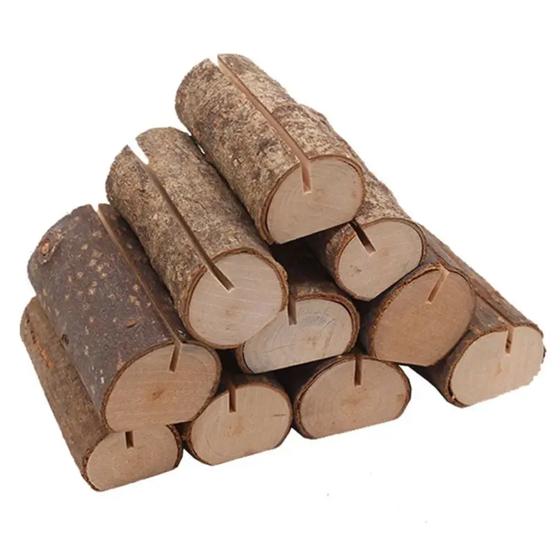 10pcs Wooden Stump Shape Wedding Party Reception Stand Number Name Table Menu Picture Photo Clip Place Card Holder