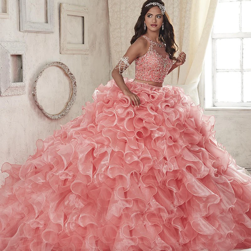 2 Piece Quinceanera Dresses Pink Scoop ...