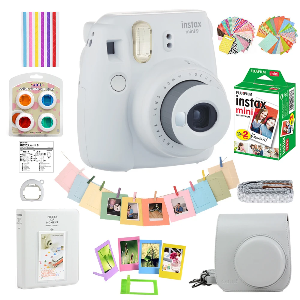 5 цветов Fujifilm Instax Mini 9 фотокамера моментальной печати+ 20 листов мини 8 белых фотопленок+ чехол+ альбом+ фильтры+ рамки