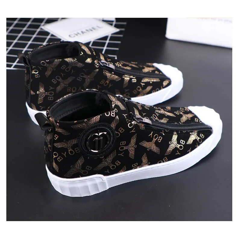 Wholesale Shell Cap Men Loafers Sheet Metal Gold Eagle Zip High Top Men Shoes Casual Leisure Hip Hop Flats Sneakers botas Hombre