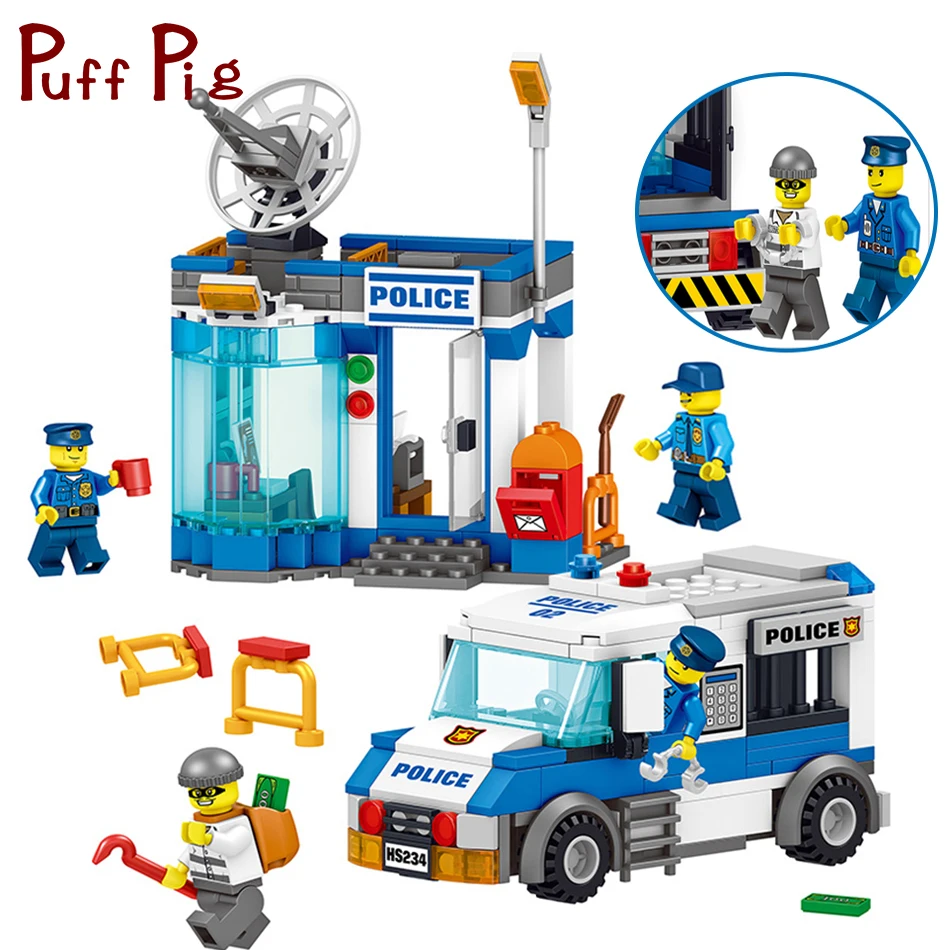 

316PCS Money Transporter Police Station Prison Car Figures Building blocks Compatible Legoed City Construction Toys For Children