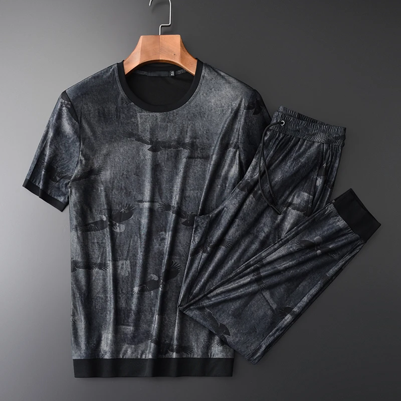 

Minglu Summer Mens Sets (t-shirt+pants) Luxury Fashion Printed Short Sleeves T-shirts Plus Size 4xl Elastic Waist Sport Man Pant