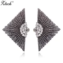 Ztech Простые Модные трендовые серьги для женщин массивные серьги-гвоздики ювелирные изделия треугольные Ретро цинковый сплав с прозрачным кристаллом