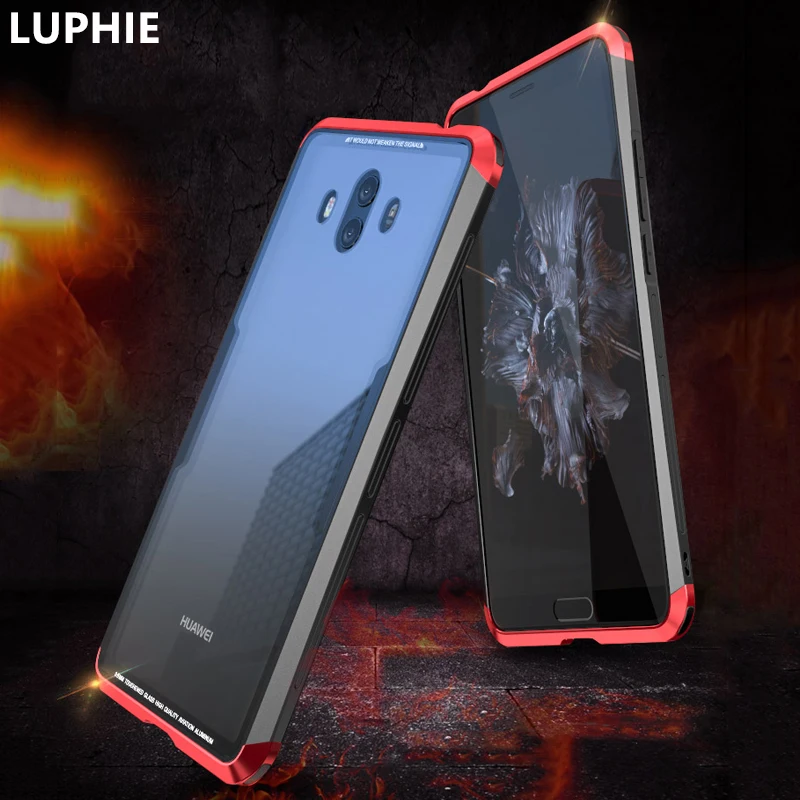 

For Huawei Mate 10 Pro Case Cover Luxury Metal Aluminium Transparent Glass Hard PC Shockproof Phone Case for Mate 10 Back Cover